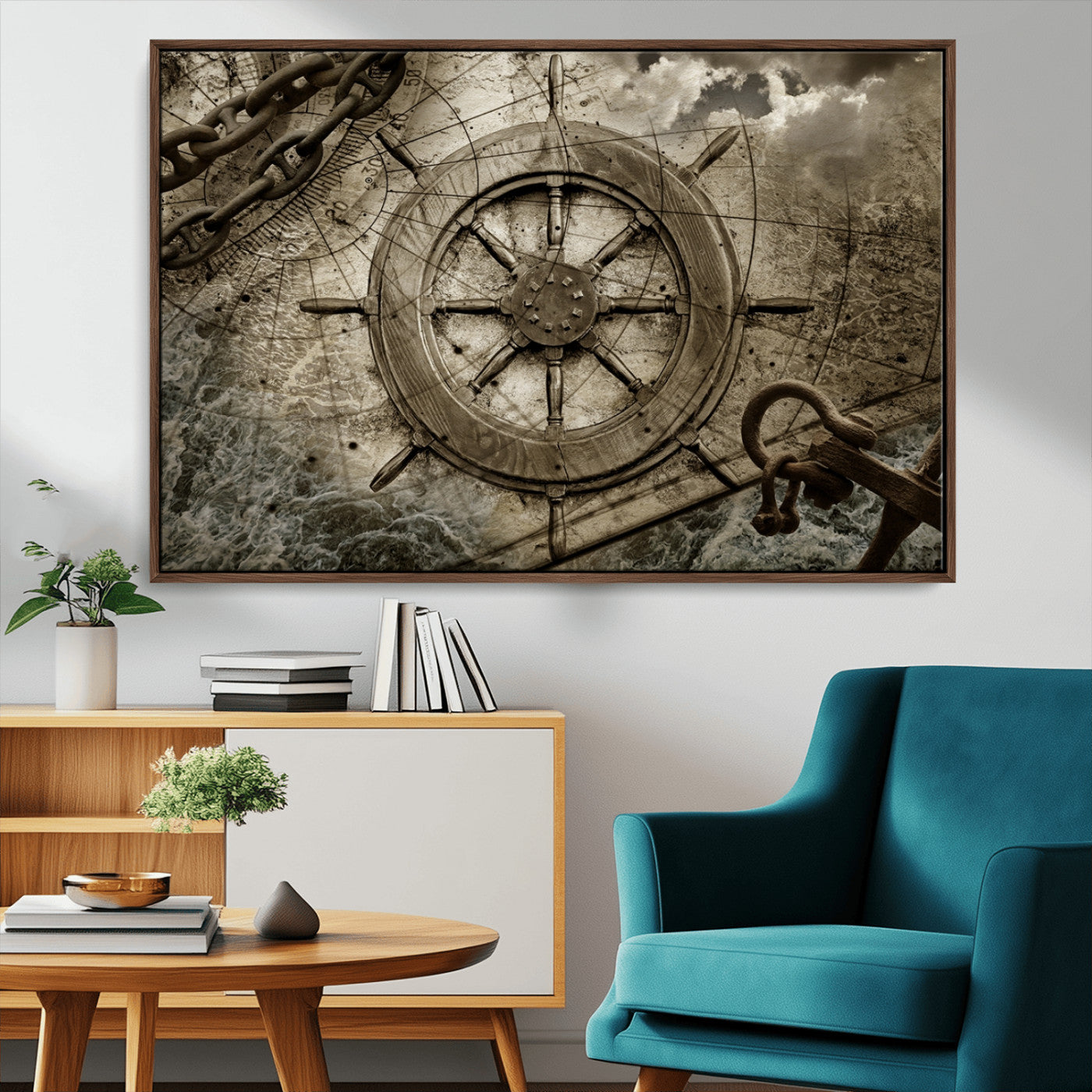 MGV-FC-36X24 - Wooden Ship Wheel Canvas Print, Multi Panel Canvas Wall Art Print