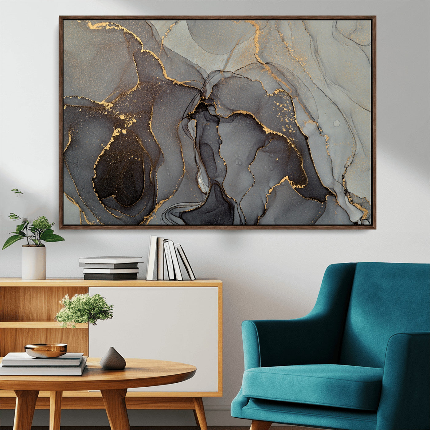 MGV-FC-36X24 - Gray Marble Fluid Effect Wall Art Abstract Canvas Wall Art Print