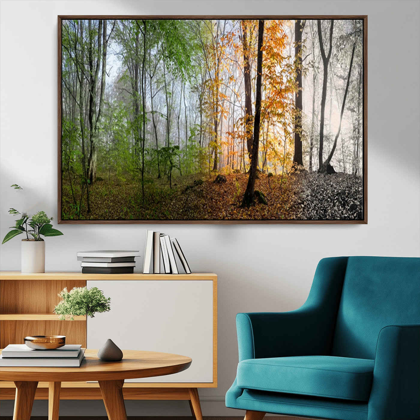 MGV-FC-36X24 - Four Seasons Wall Art Forest Canvas Print – Triptych Seasonal Nature Print – Landscape Decor for