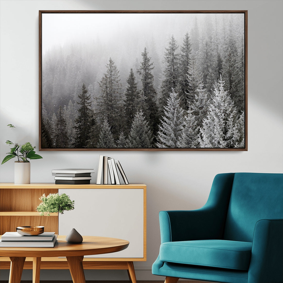 Big Foggy Forest and Misty Trees Forest Wall Art Canvas Print