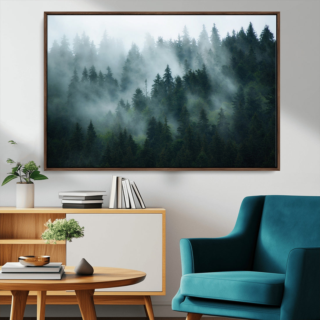 Misty Forest Wall Art | Serene Green Landscape Canvas Print
