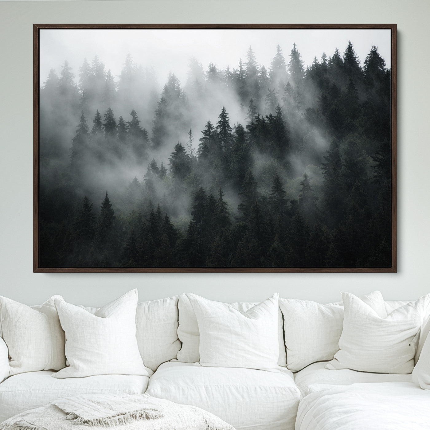 52359-MGV-FC-36X24_Walnut-Foggy Forest Wall Art Canvas Print | 3 Panel Large Misty Landscape for Dining Room, Office, or Living Room | Ready to Hang Nature Deco