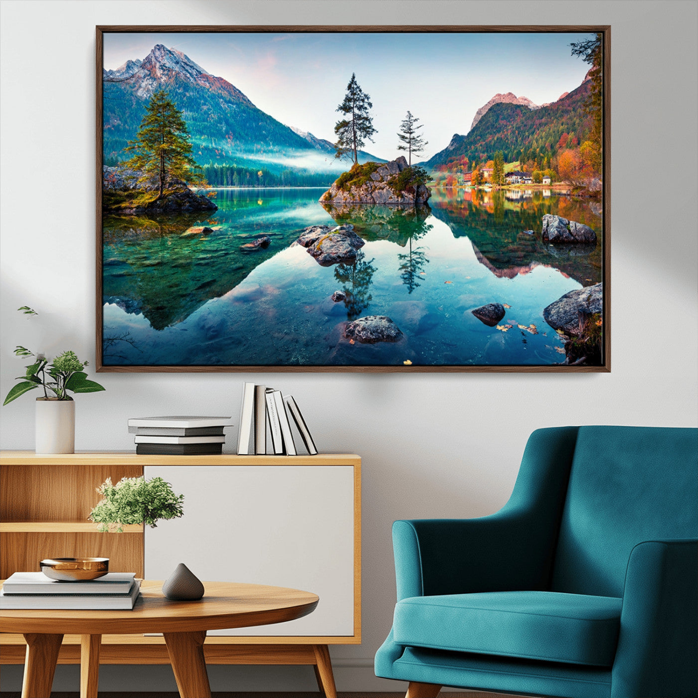 -Crystal Clear Lake Wall Art | Mountains Wall Art Canvas | 3 Panel Large Landscape Print for Dining