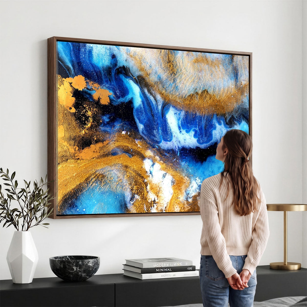 42100-_Poster-30x20 - Large Abstract Wall Art Print | Gold and Blue Abstract Canvas Wall Art