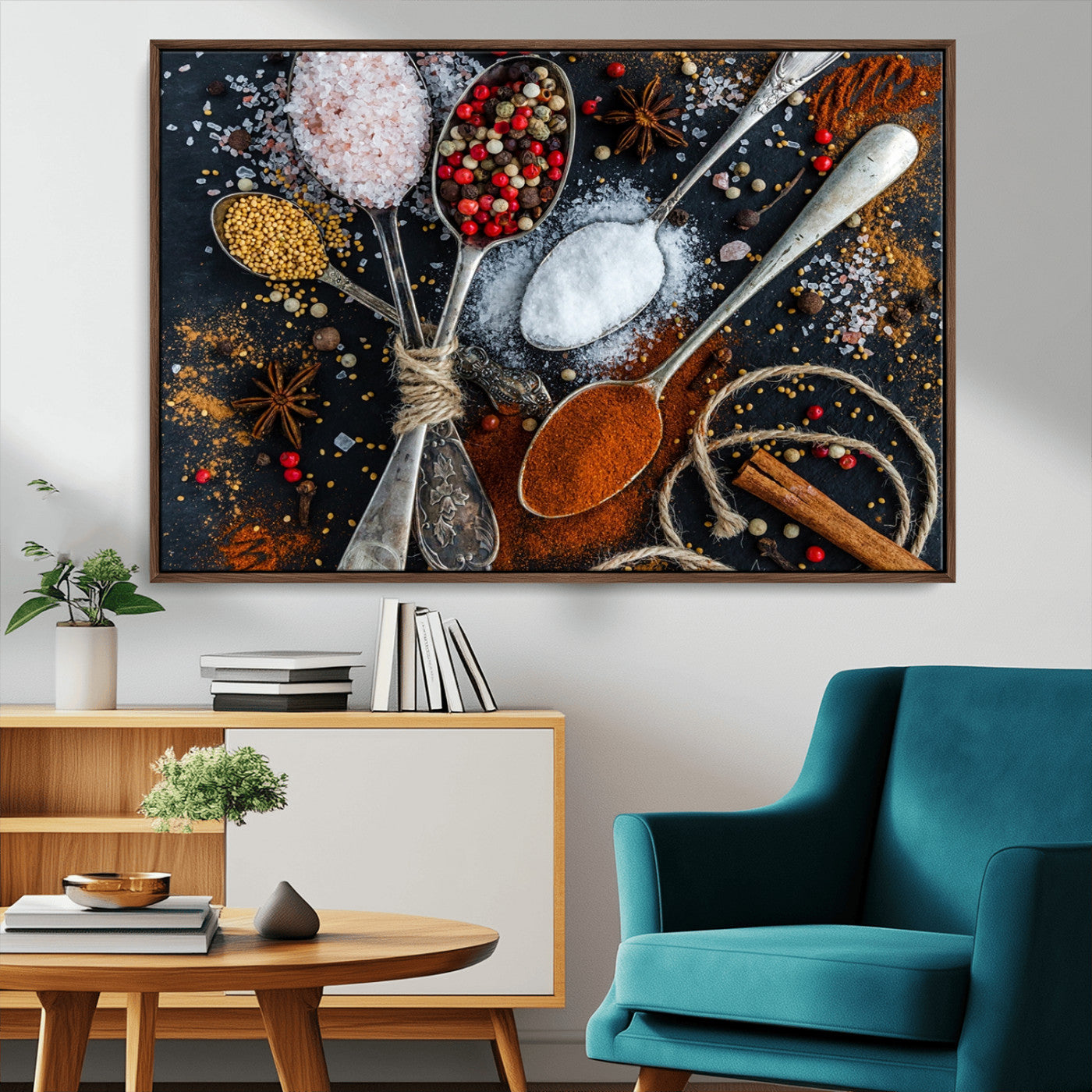 MGV-FC-36X24 - Spices and Seasonings Canvas Wall Art – Colorful Triptych Kitchen Decor – Culinary Art for Dining