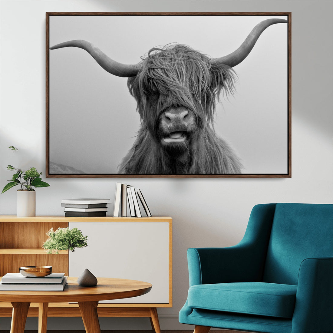 Texas Cow Wall Art Canvas, Texas Longhorn Cattle Canvas Print