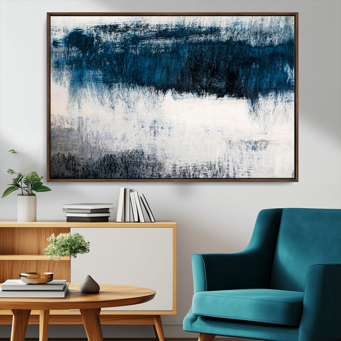 Abstract Blue and White Canvas Art | Large Wall Art for Modern Living Room Decor