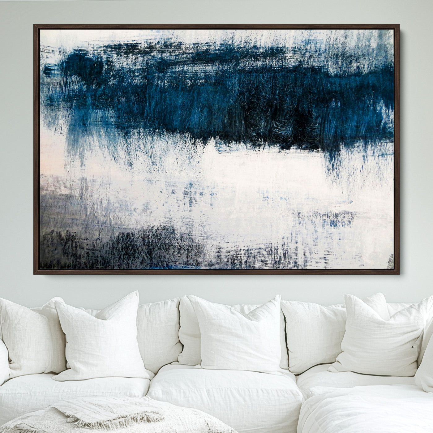 38954-MGV-FC-36X24_Walnut-Abstract Blue and White Canvas Art | Large Wall Art for Modern Living Room Decor | Minimalist Brushstroke Painting on Canvas