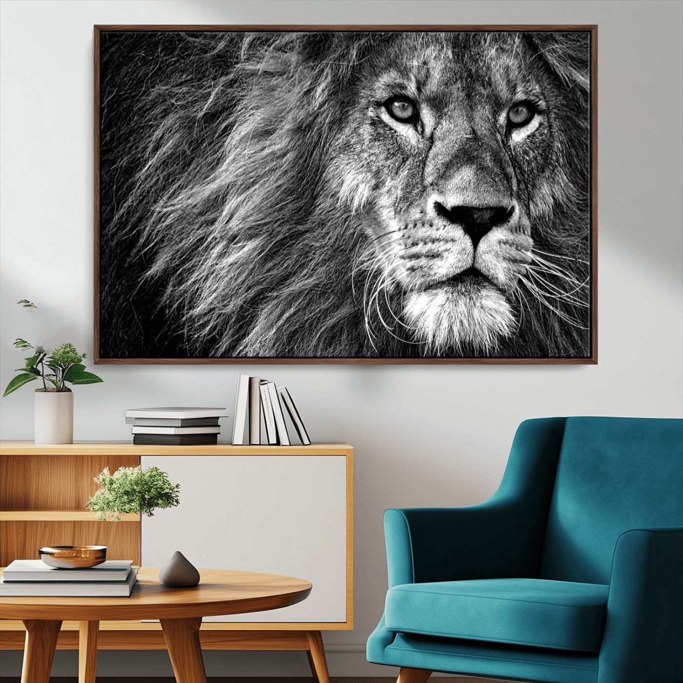 MGV-FC-36X24 - Black and White Lion Canvas Wall Art Print
