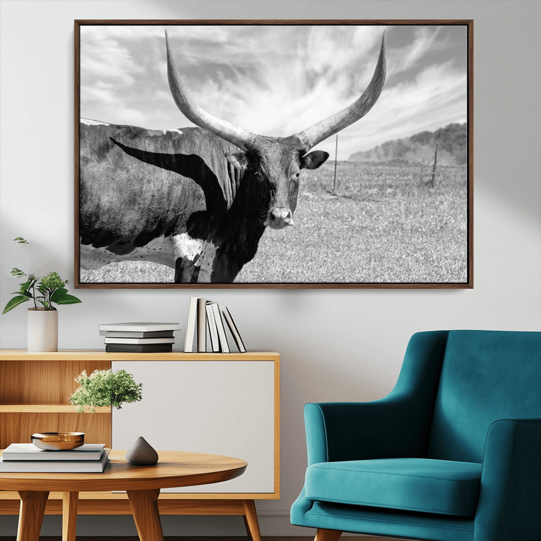 Longhorn Wall Art Canvas Print, Framed Ranch Wall Art Canvas Print