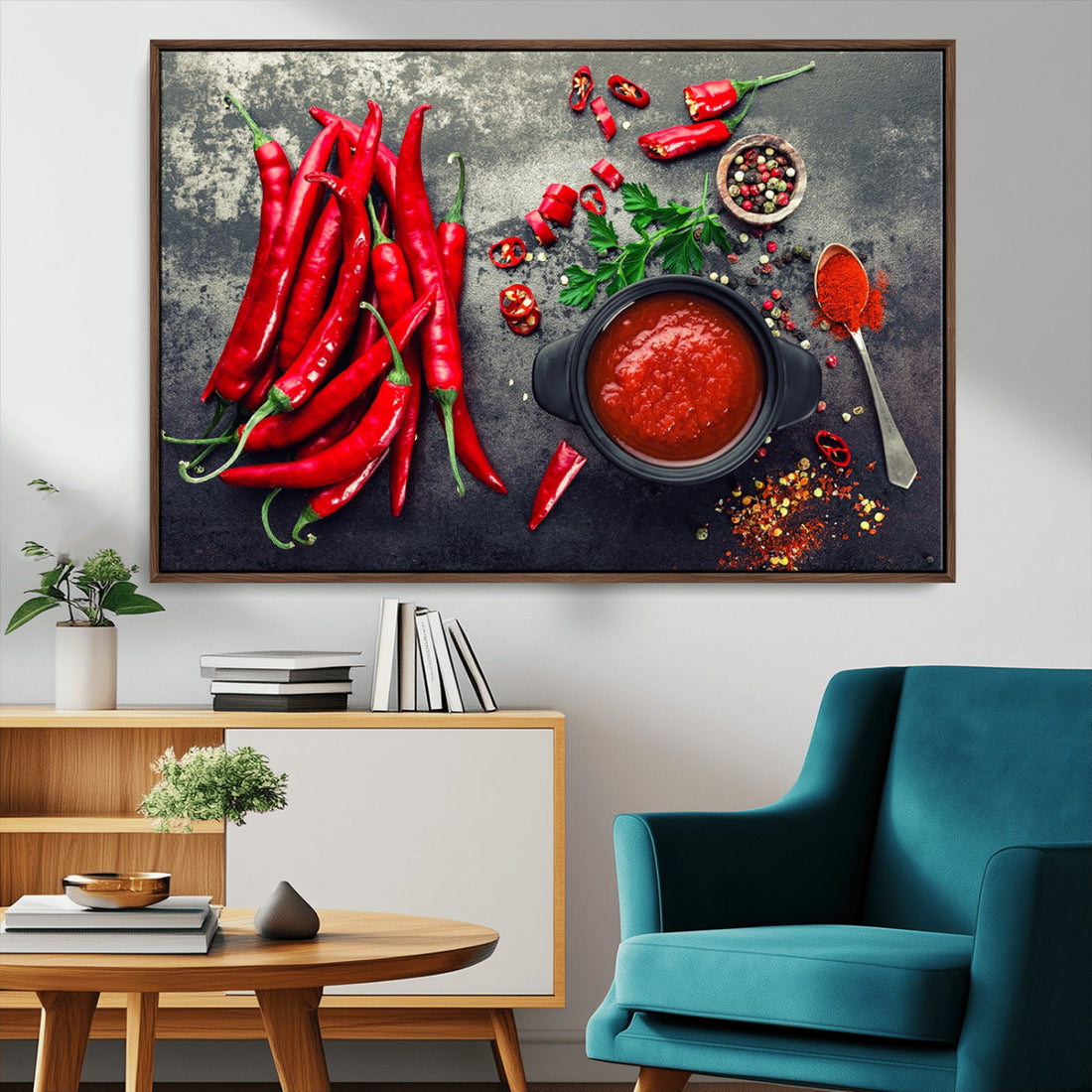 Red Chili Peppers Wall Art Kitchen Artwork Canvas Print