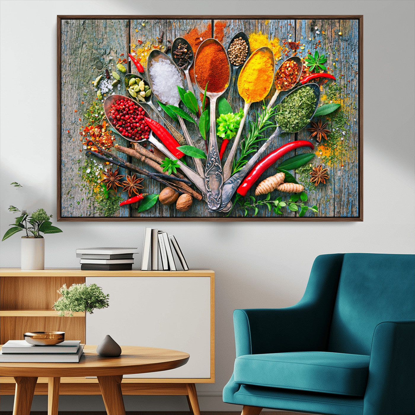 MGV-FC-36X24 - Kitchen Wall Art Print - Spoonful of Spices Cooking Wall Art Canvas Print - Vibrant Kitchen Decor
