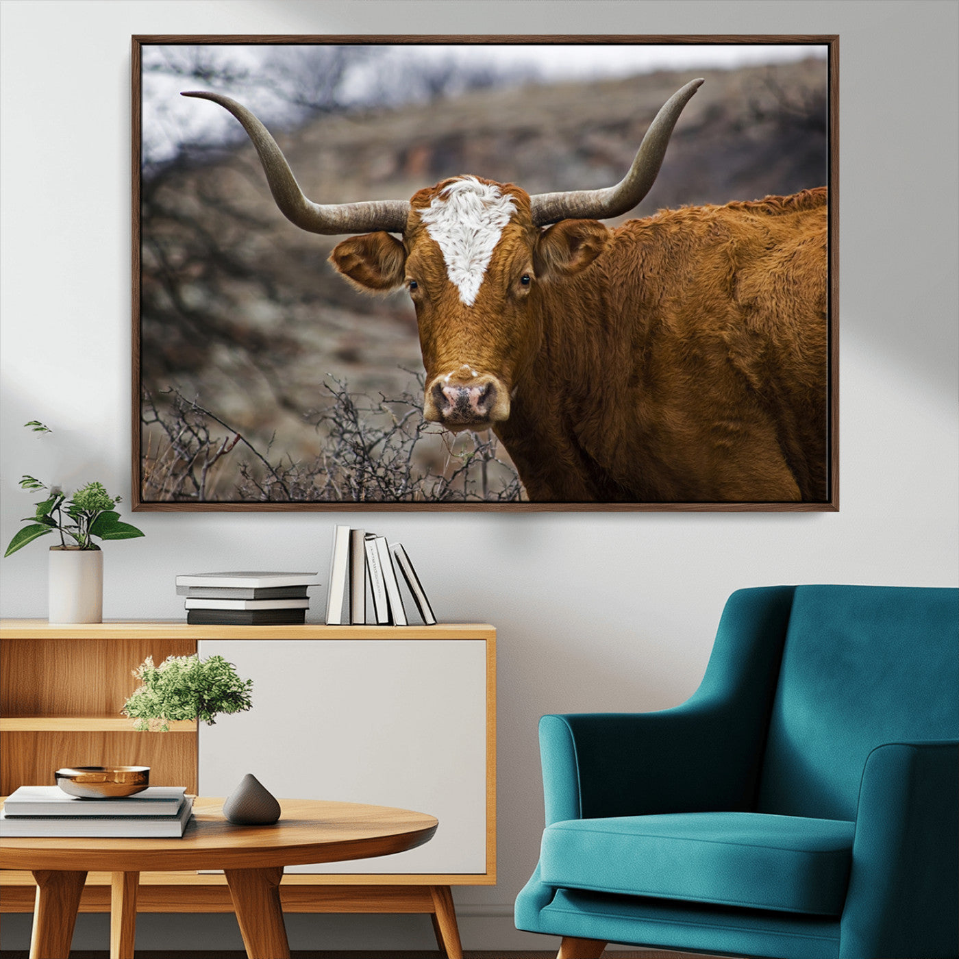 MGV-FC-36X24 - Framed Big Cow Animal Wall Art Canvas Print
