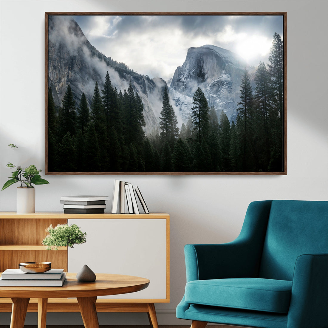 Yosemite National Park El Capitan Foggy Mountain Wall Art | Large Canvas Print