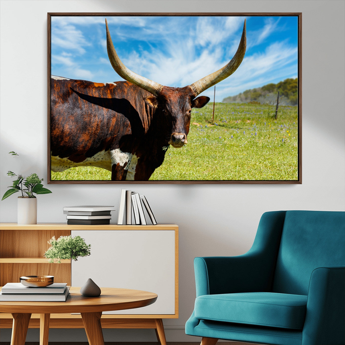 MGV-FC-36X24 - Longhorn and Cow Wall Art, Country Cow Wall Decor Canvas Print