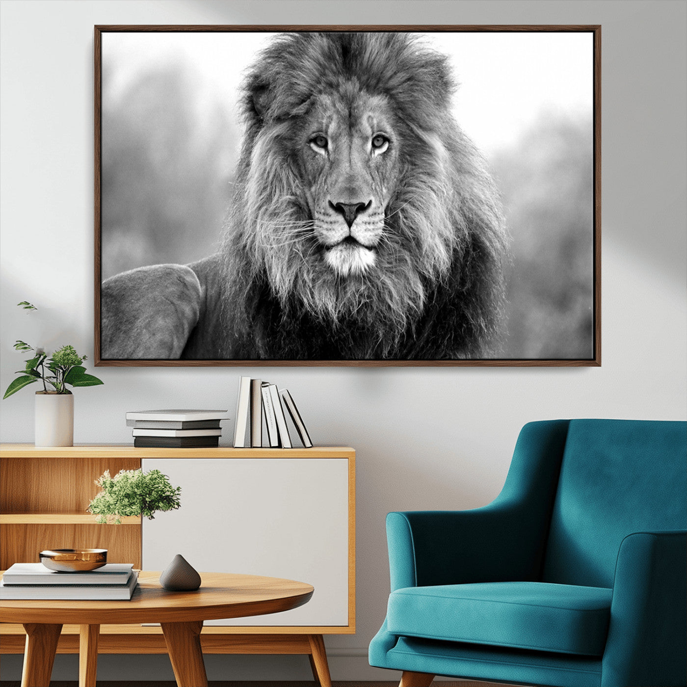MGV-FC-36X24 - Black and White Lion Canvas Wall Art Animal Print