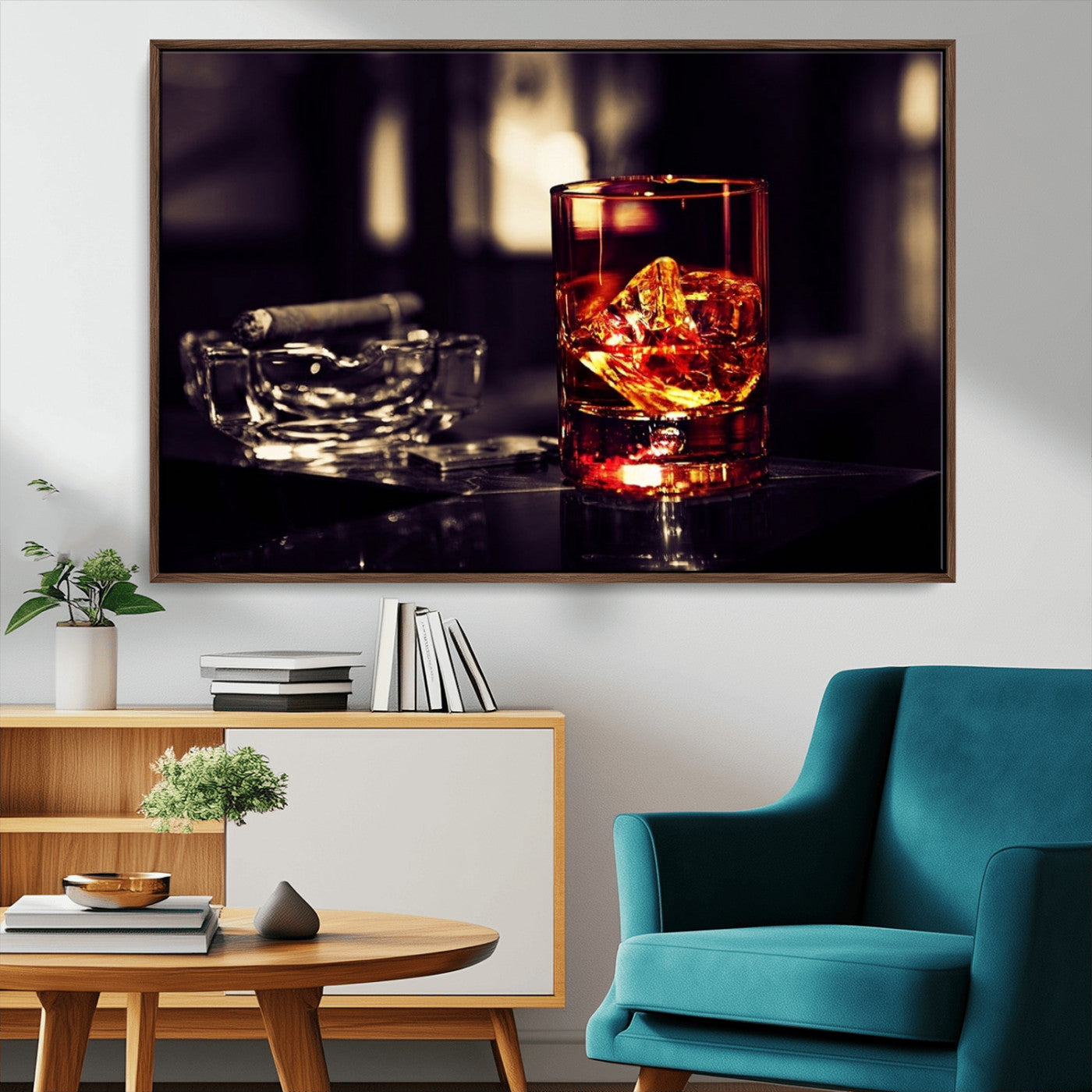 MGV-FC-36X24 - Whiskey and Cigar Canvas – Luxurious Wall Art for Home or Bar – Glass and Cigar Scene Print Canvas