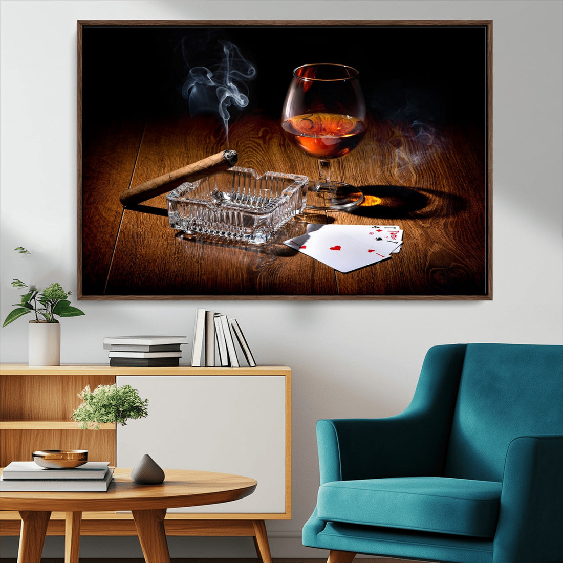 Whiskey Cigar Wall Art Canvas Print for Kitchen and Bar Wall