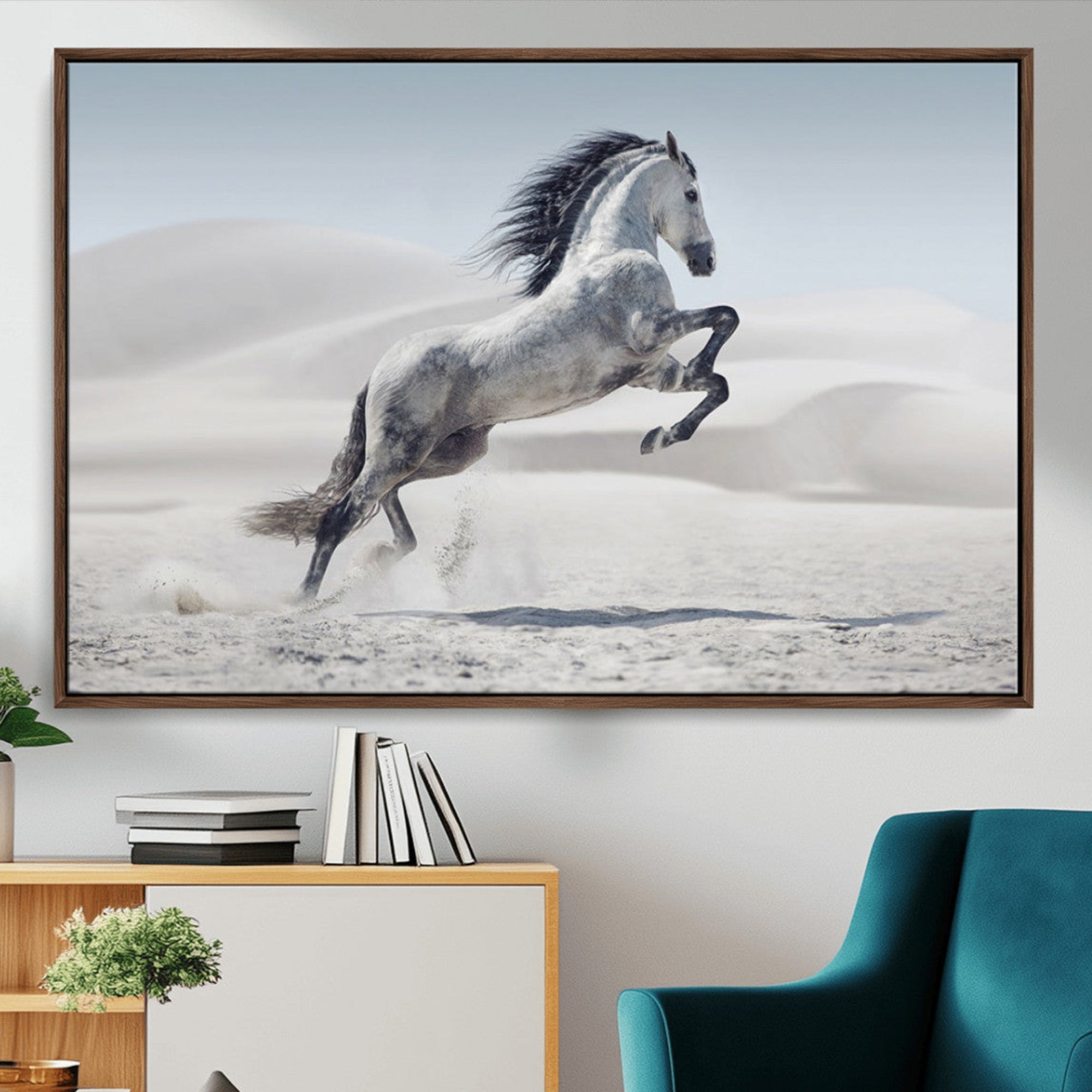 -Prancing Horse Desert Large Wall Art Canvas Print – Majestic Horse Animal Artwork for Home, Office, Living Room