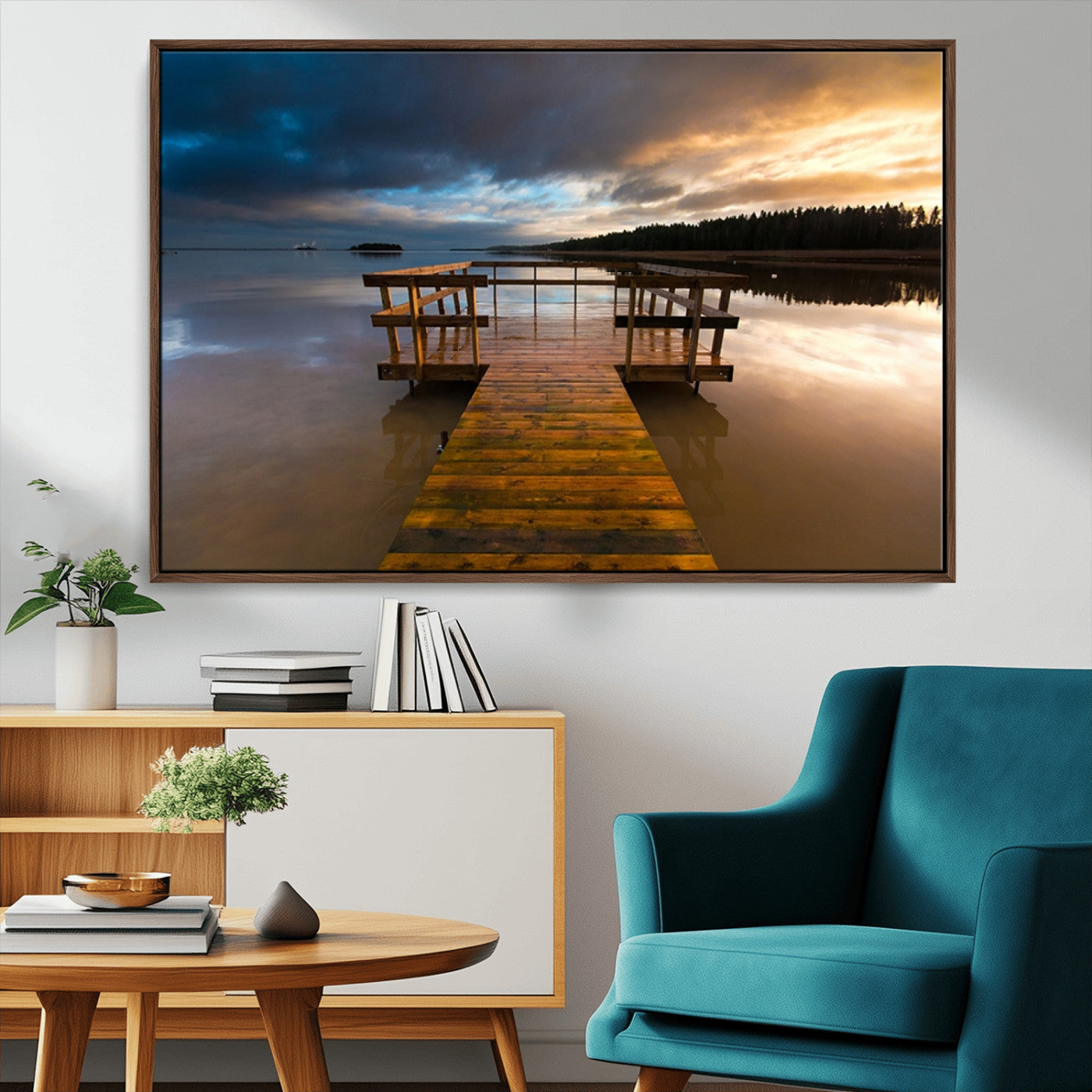 MGV-FC-36X24 - Serene Lake Pier at Sunset Canvas Print | Landscape Canvas Print | Ready to Hang and Framed Wall Art