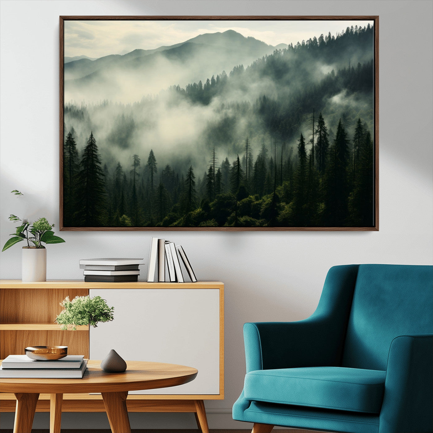 MGV-FC-36X24 - Captivating Misty Forest Wall Art Premium Canvas Print a Foggy and Serene Atmosphere
