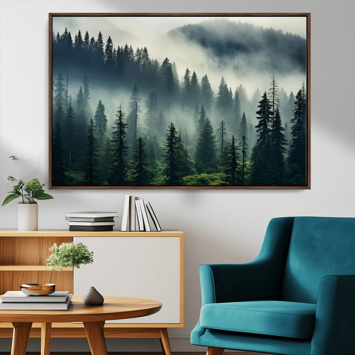 MGV-FC-36X24 - Captivating Misty Forest Wall Art Premium Canvas Print a Foggy and Serene Atmosphere