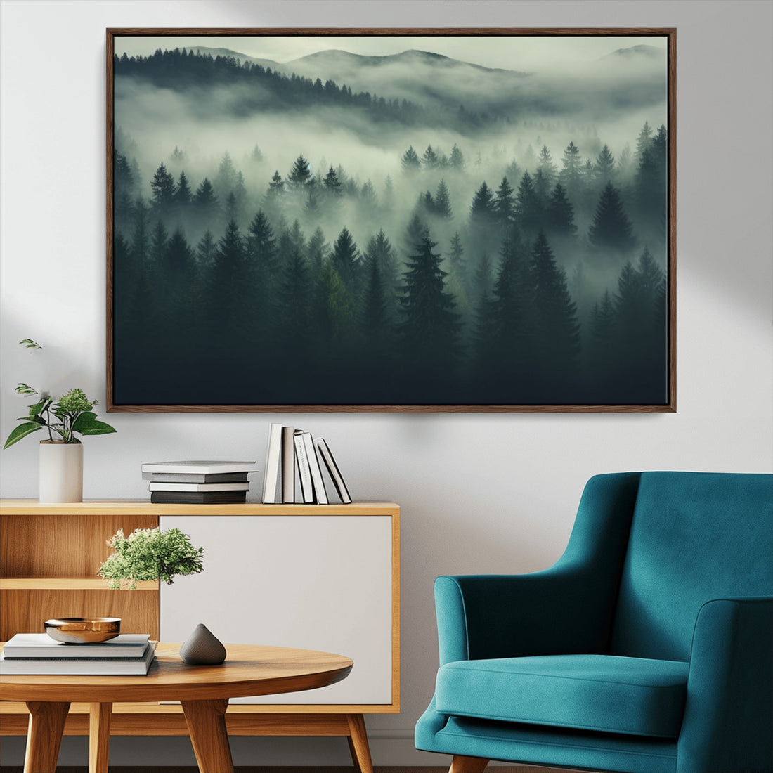 Misty Forest Wall Art Canvas Print, A Foggy and Serene Woodland Atmosphere