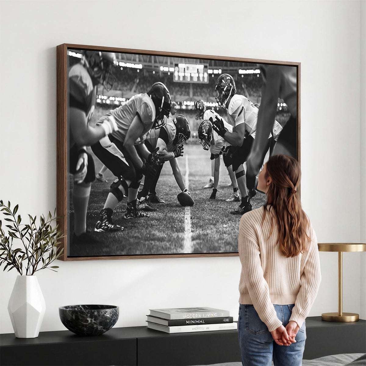 13273-MGV-CV-36X24 - American Football Wall Art Canvas Print Framed Stadium Sport