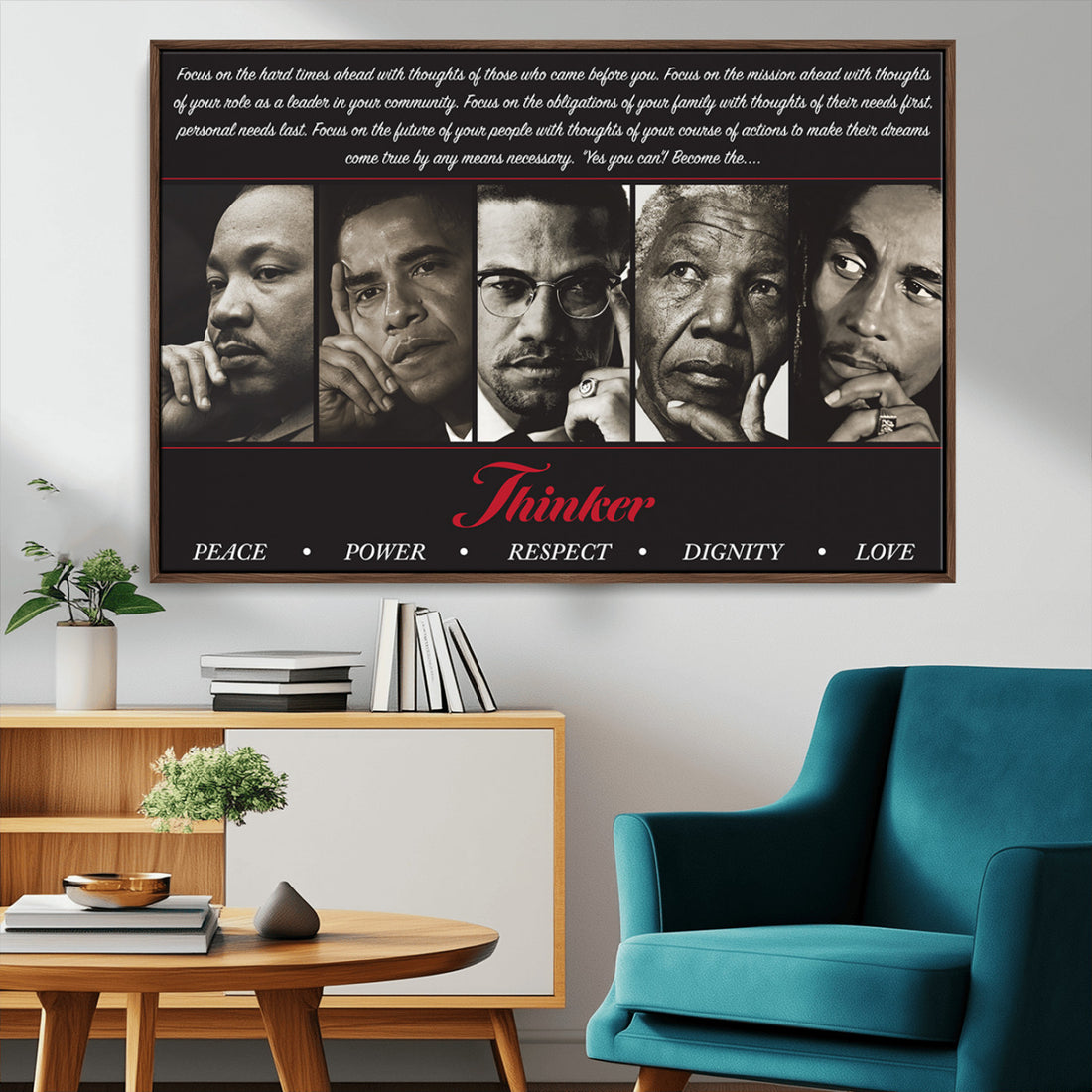 Thinkers Wall Art Canvas Print, Inspirational Wall Art Featuring Icons of Peace, Power and Respect