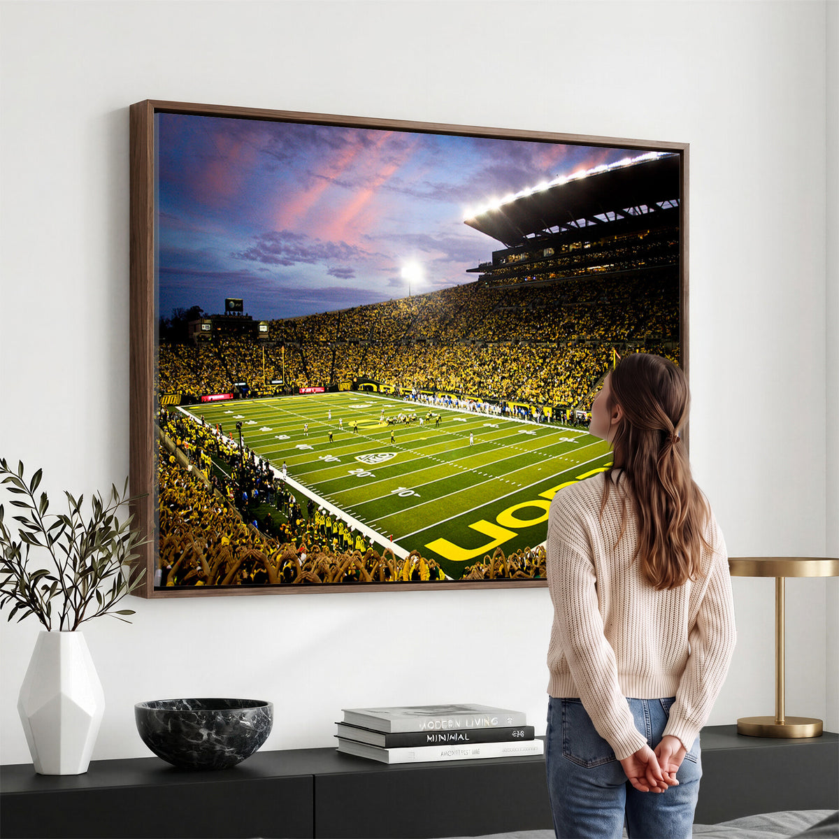72017-MGV-CV-36X24 - University of Oregon Ducks Football Team Print, Eugene, Framed and Ready to Hang