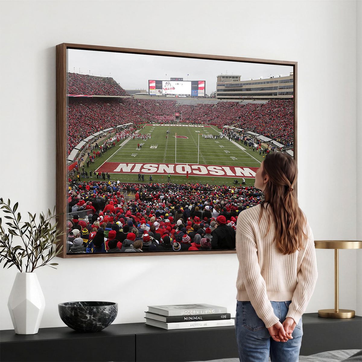 23461-MGV-CV-36X24 - Wisconsin Badgers Team Print Canvas, Madison Camp Randall Stadium Wall Art