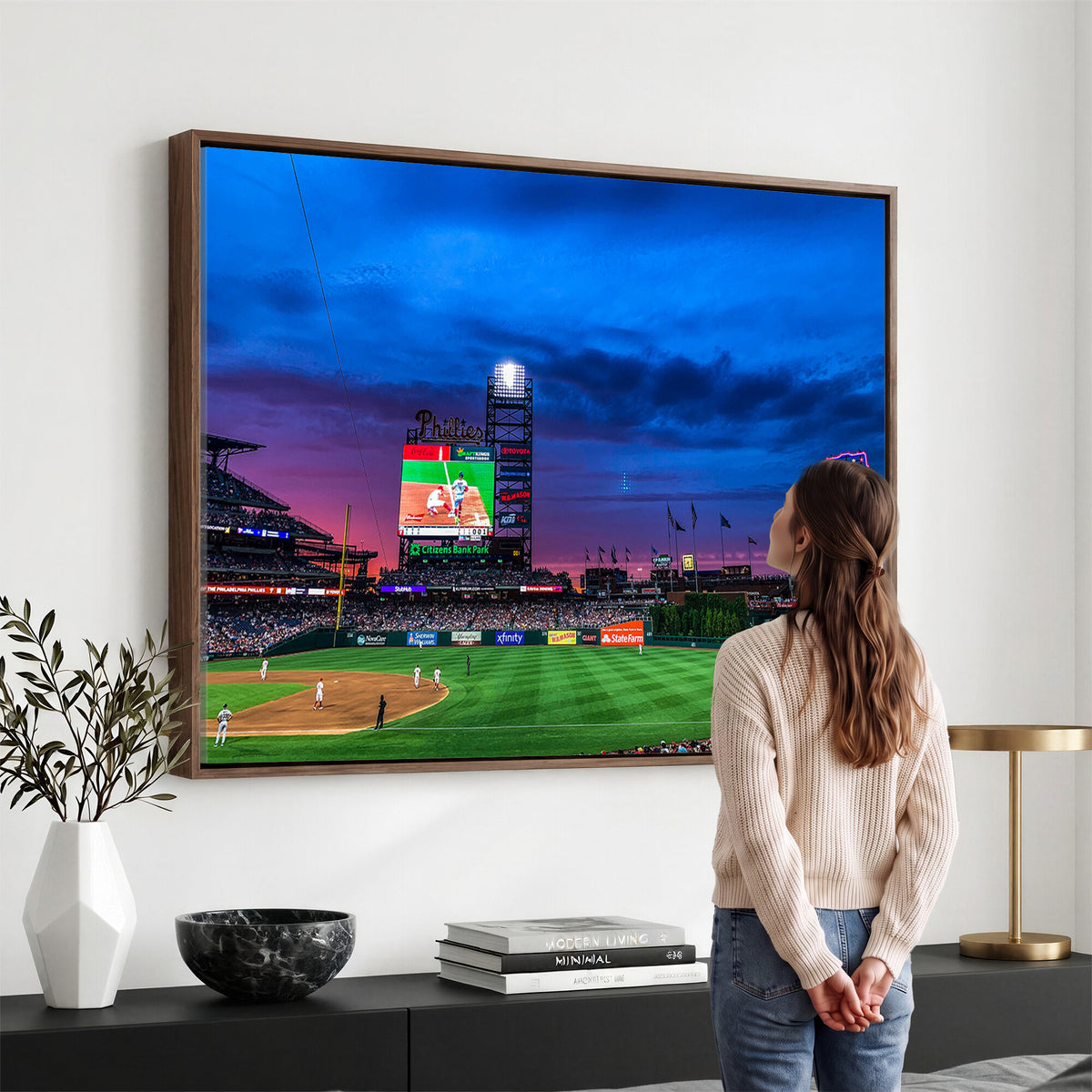 20427-MGV-CV-36X24 - Philadelphia Phillies Baseball Team Print, Citizens Bank Park, Extra Large Game Room Wall Decor