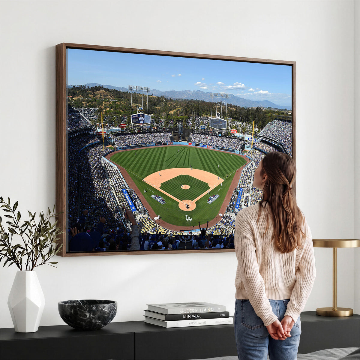 20436-MGV-CV-36X24 - Los Angeles Dodgers Dodger Stadium Wall Art Canvas Print, Framed and Ready to Hang