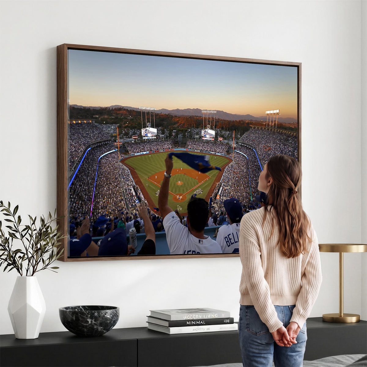 60162-MGV-CV-36X24 - Dodger Stadium Sunset Game Triple Canvas Wall Art, Los Angeles Dodgers MLB Match