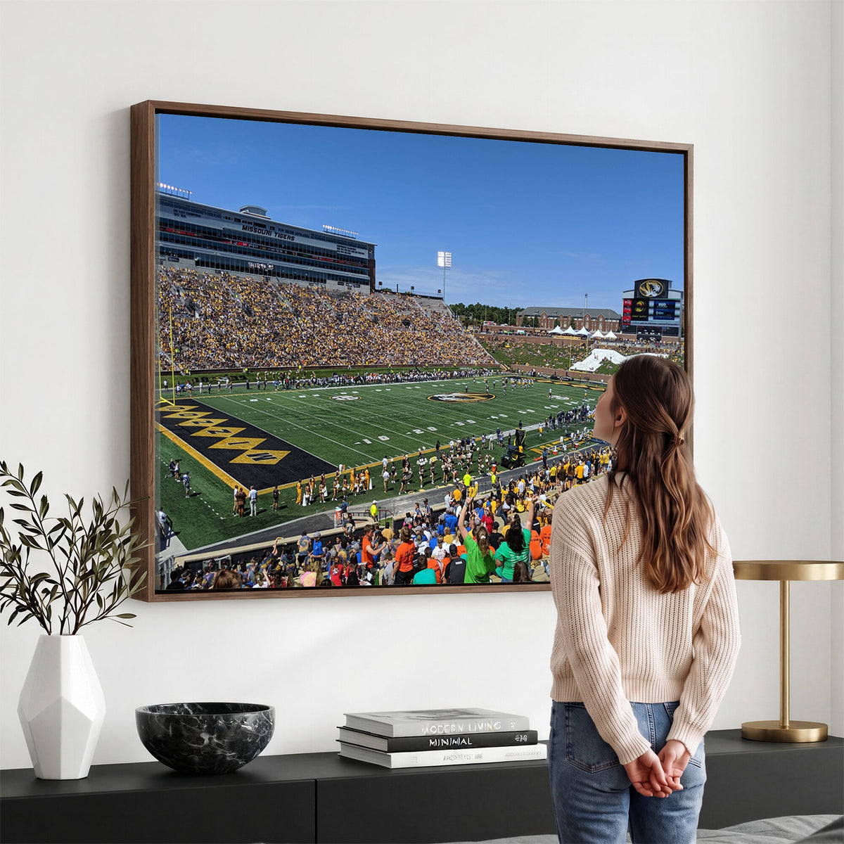 38399-MGV-CV-36X24 - University of Missouri Tigers Football Team Print, Columbia Faurot Field Memorial Stadium Wall Art