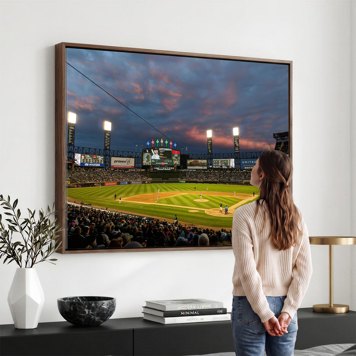 96063-MGV-CV-36X24 - Chicago White Sox Baseball Team Print Canvas, Guaranteed Rate Field, Framed and Ready to Hang