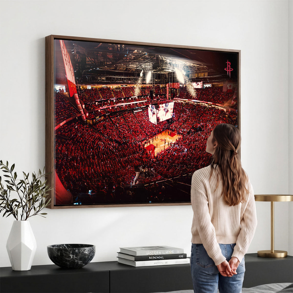 91527-MGV-CV-36X24 - Houston Rockets Basketball Team Print Canvas, Houston Toyota Center Arena Wall Art