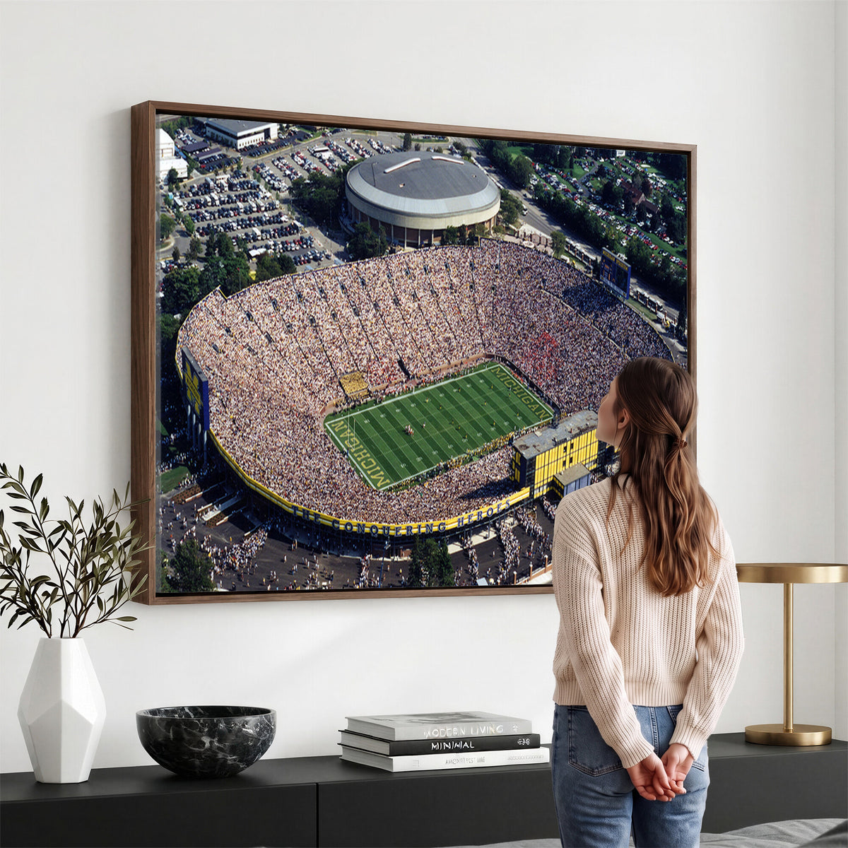 27314-MGV-CV-36X24 - Michigan Wolverines Football Team Print, Ann Arbor Michigan Stadium Wall Art