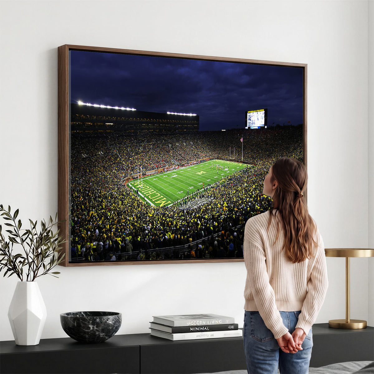 15448-MGV-CV-36X24 - Michigan Wolverines Football Canvas Wall Decor, Football Team Print, Ann Arbor Michigan Stadium