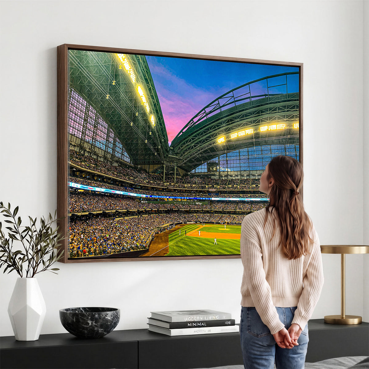 17006-MGV-CV-36X24 - Milwaukee Brewers Baseball Team Print Canvas, American Family Field Stadium Wall Art