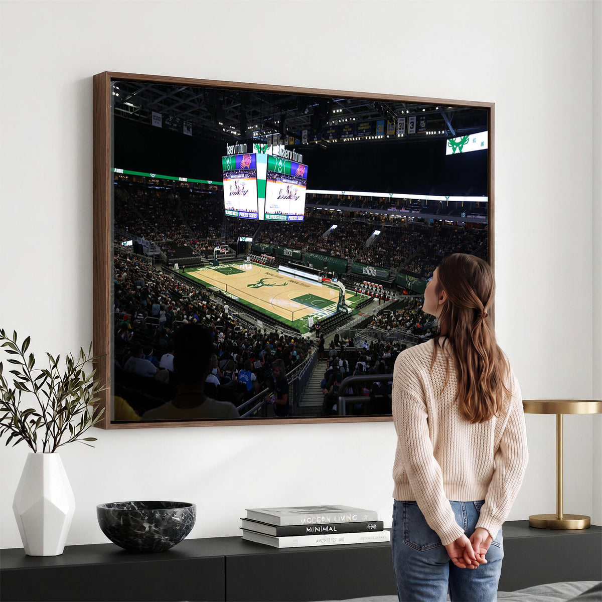 69882-MGV-CV-36X24 - Milwaukee Bucks Basketball Print, Fiserv Forum Stadium Wall Art