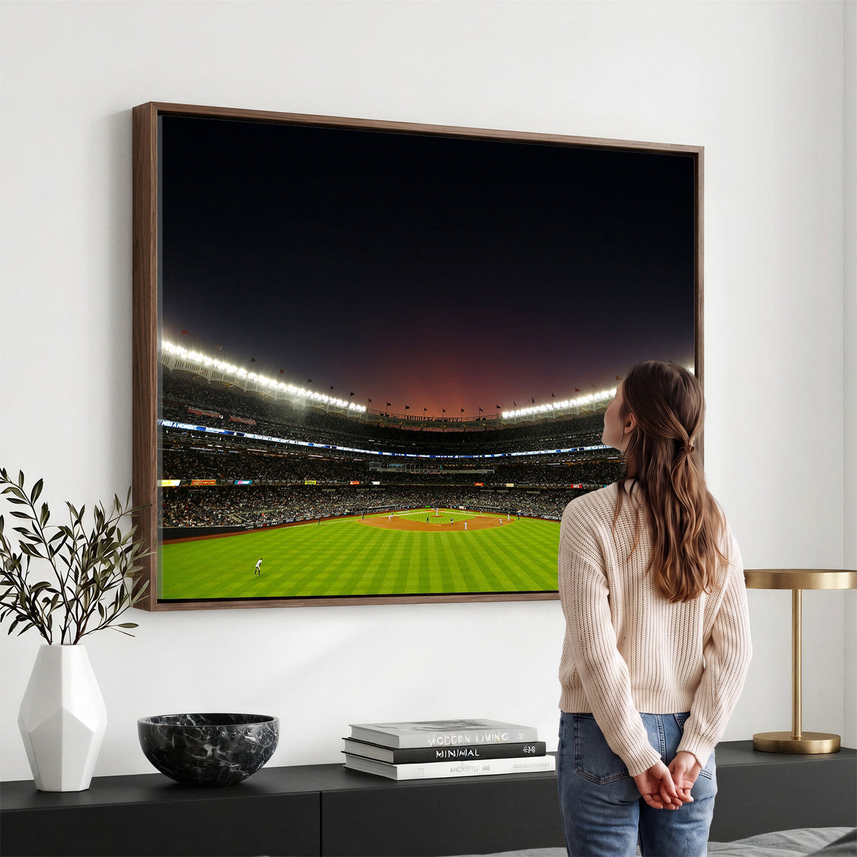 59138-MGV-CV-36X24 - Yankee Stadium Night Game Triple Canvas, New York Yankees Stadium Wall Art