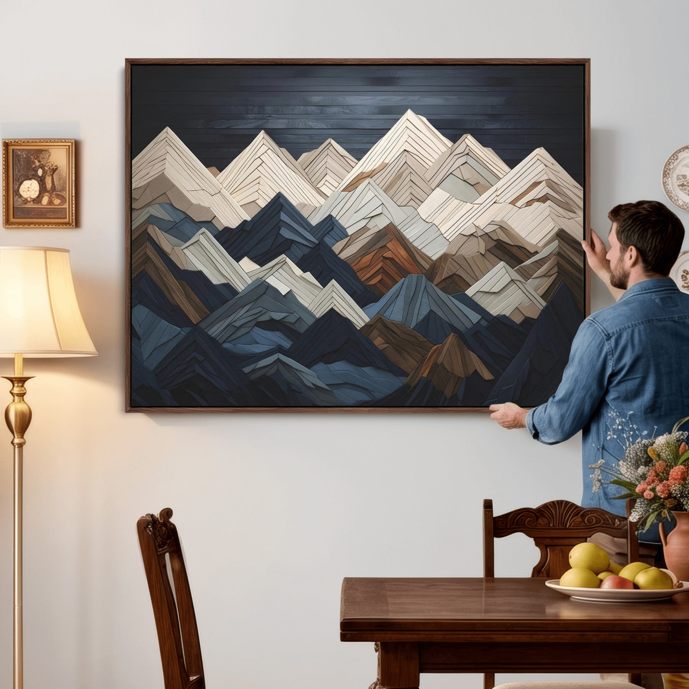 12896-MGV-CV-36X24 - Wood Mountain Range Wall Art - Ready to Hang 3-Piece Set for Modern Rustic Decor, Abstract Wooden