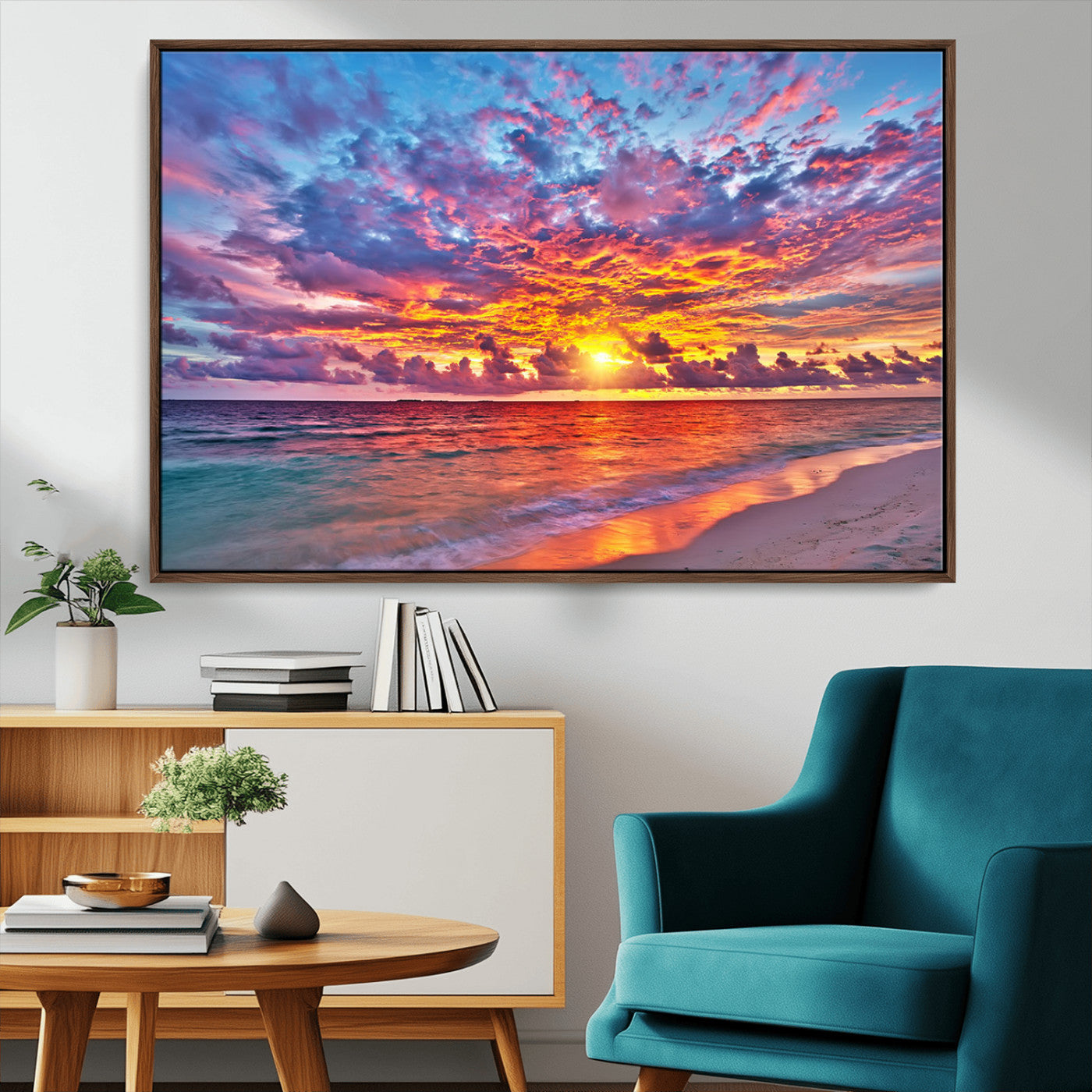 MGV-FC-36X24 - Vibrant Sunset Beach Wall Art - Ocean Sunset Canvas Print | Coastal Wall Art Decor Stunning Sunset