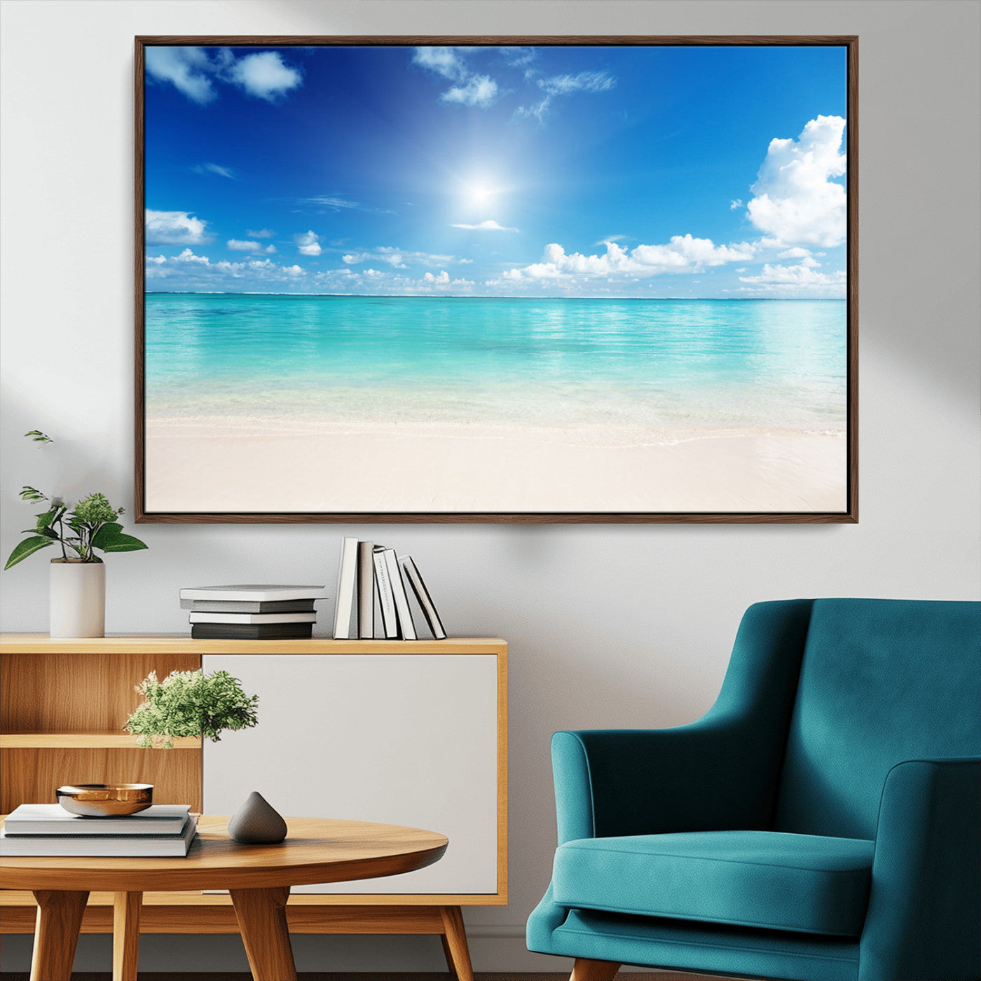 MGV-FC-36X24 - Blue Ocean Wall Art Canvas Print - Tranquil Ocean Paradise Triptych Wall Art - Ready to Hang Beach