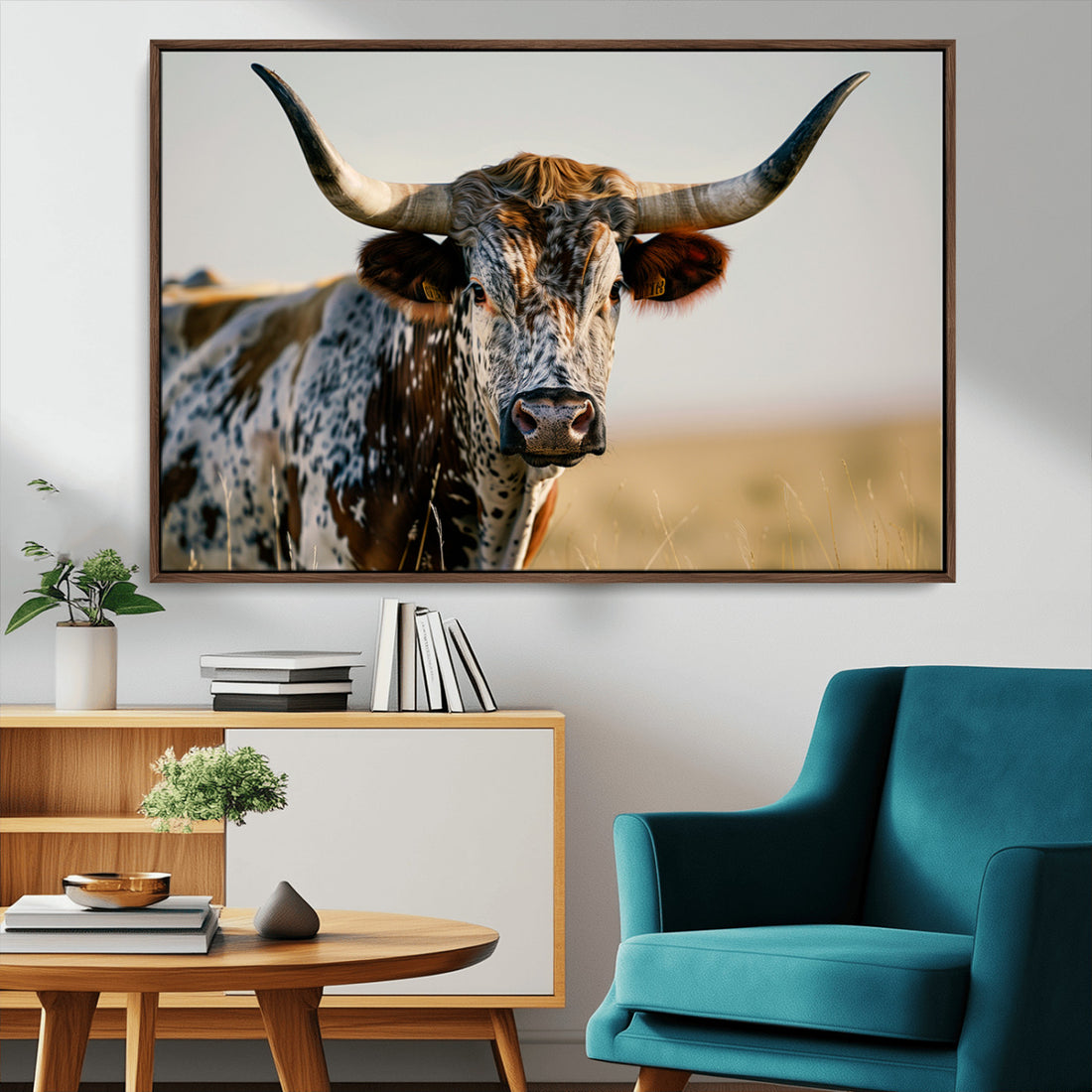 Texas Bull Longhorn Wall Art Canvas Print for Farm House Wall Decor