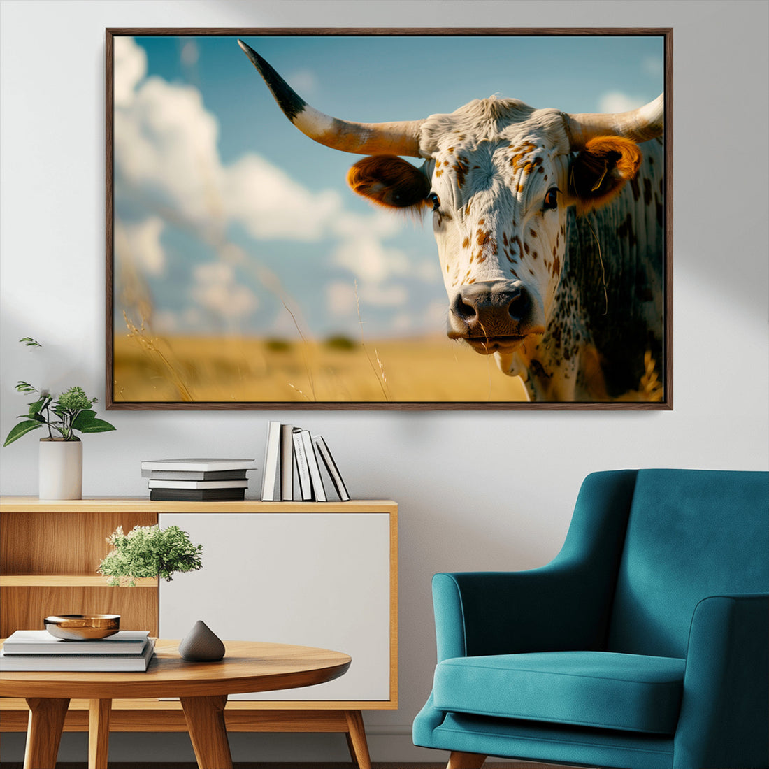 Longhorn in the Prairie, Stunning Ranch-Style Triptych Wall Art