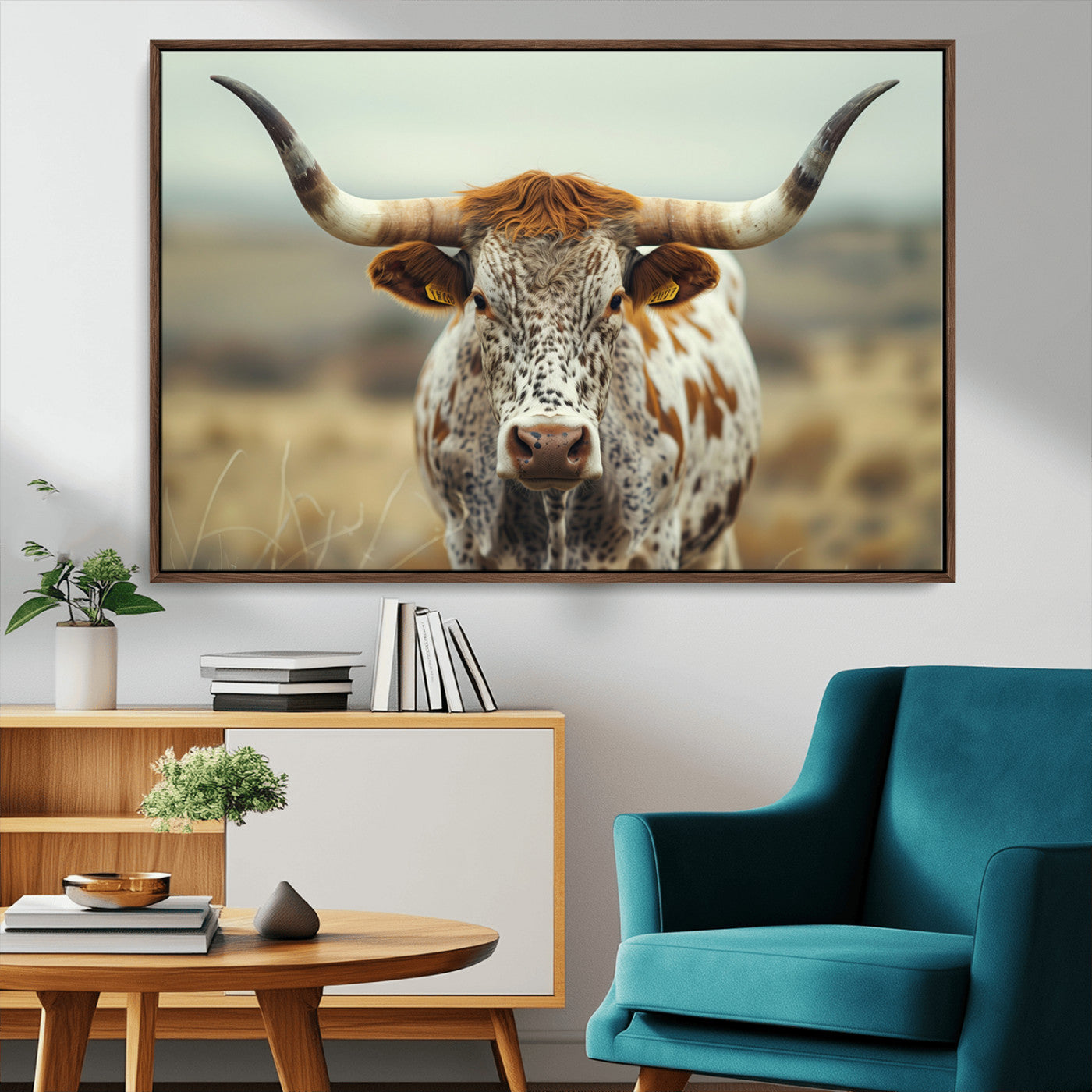 MGV-FC-36X24 - Texas Cow Longhorn Wall Art Canvas Print for Farm House Wall Decor, Farmhouse Wall Art Print