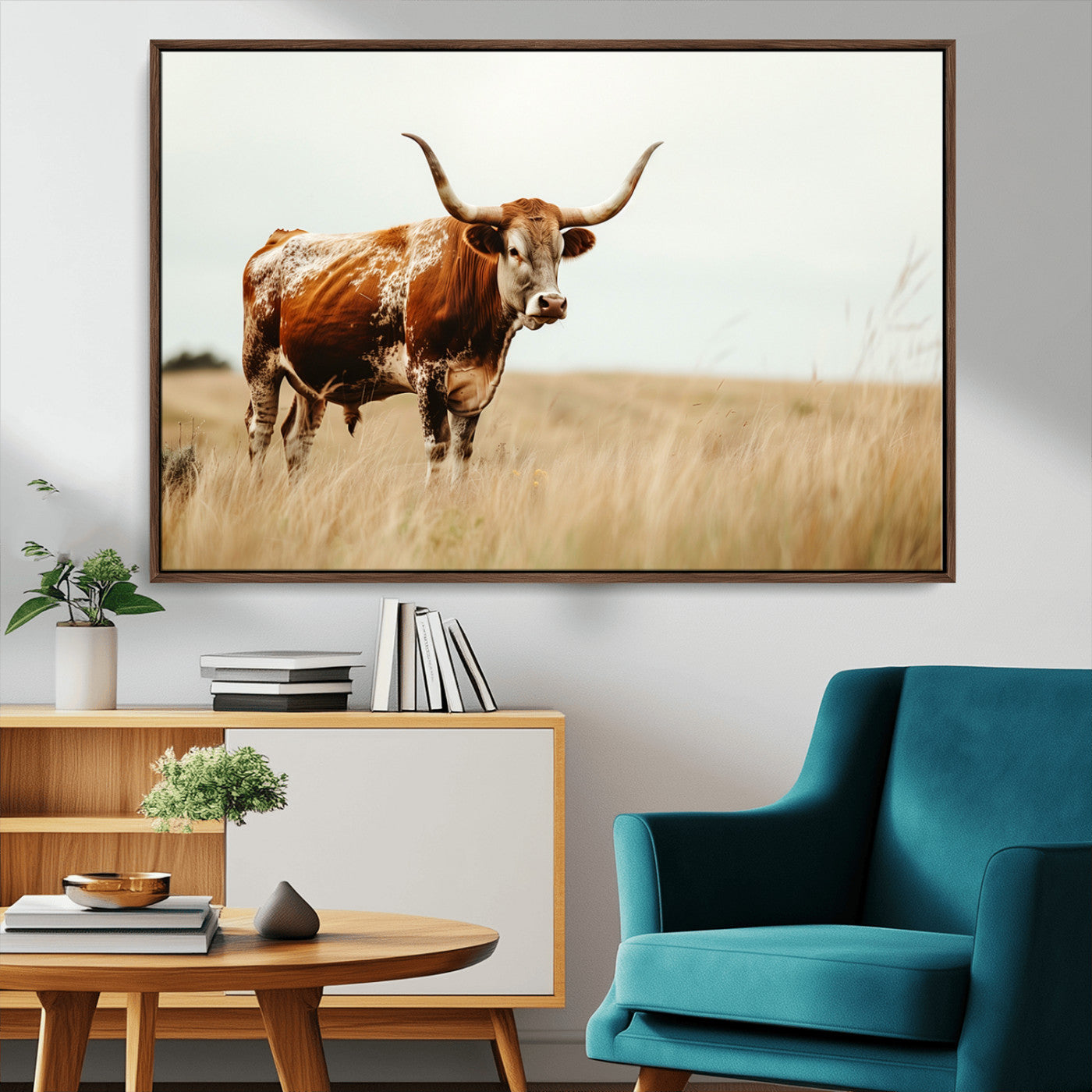 MGV-FC-36X24 - Texas Longhorn Canvas Wall Art Print – Majestic Western Cattle in Rustic Farmhouse Decor – Cow Wall