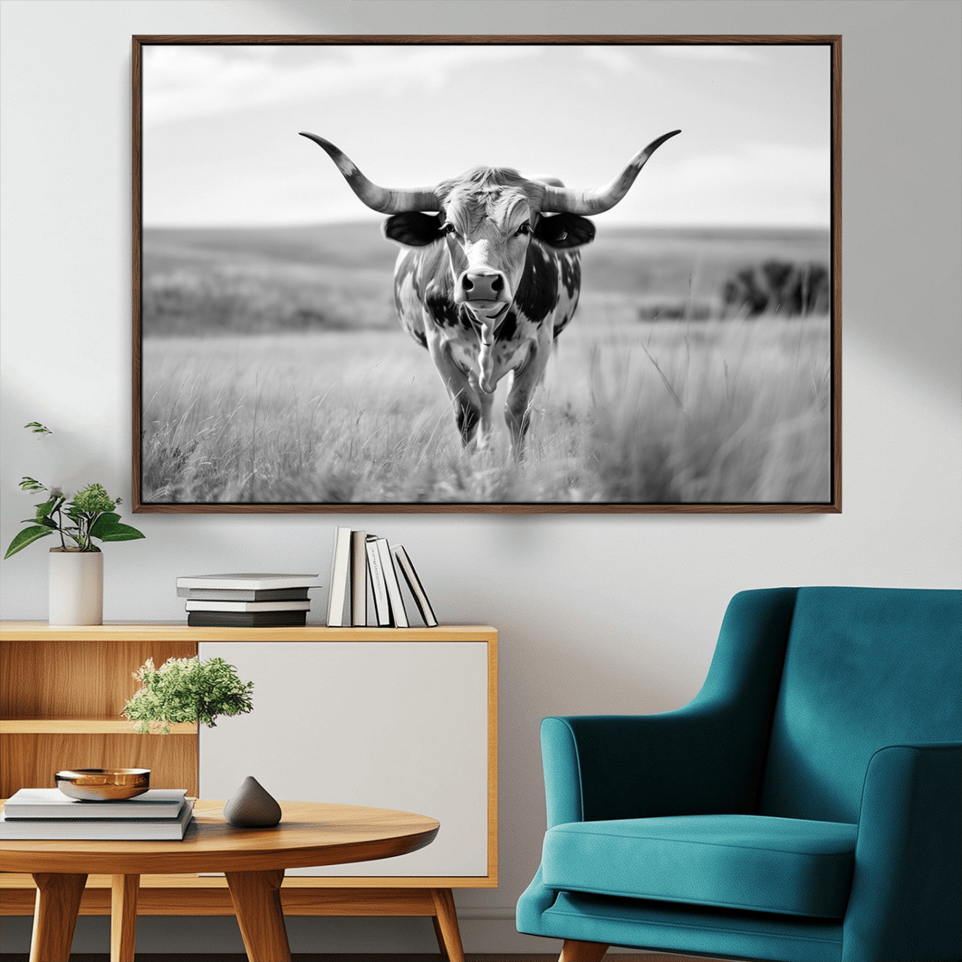 MGV-FC-36X24 - Texas Cow Longhorn Wall Art Canvas Print for Farm House Wall Decor, Farmhouse Wall Art Print